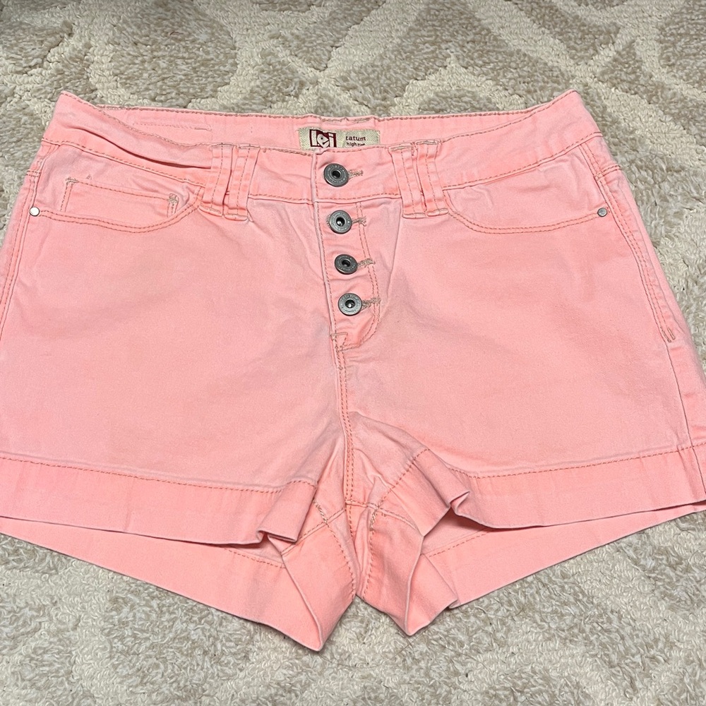 LEI Tatum Pink high waisted Button-Fly Shorts 9 juniors